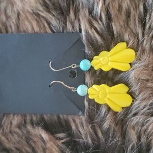 💛THANDMADE EARRINGS HANDCRAFTED YELLOW MEDIUM DANGLE
